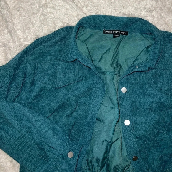 Hyfve Green / Blue Cropped Ribbed Shacket / Shirt / Jacket size Large - Picture 1 of 3